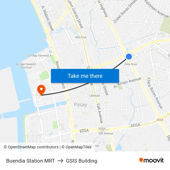 Buendia Station MRT to GSIS Building map