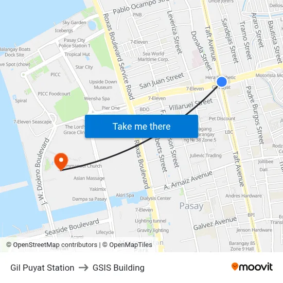 Gil Puyat Station to GSIS Building map