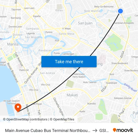 Main Avenue Cubao Bus Terminal Northbound, EDSA, Epifanio de los Santos AV, Quezon City, Manila to GSIS Building map