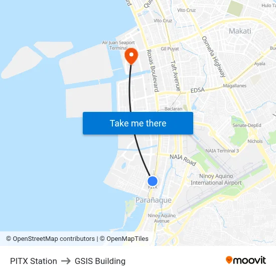 PITX Station to GSIS Building map