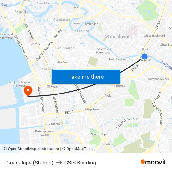 Guadalupe (Station) to GSIS Building map
