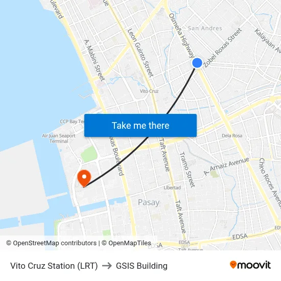 Vito Cruz Station (LRT) to GSIS Building map