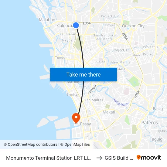 Monumento Terminal Station LRT Line 1 to GSIS Building map