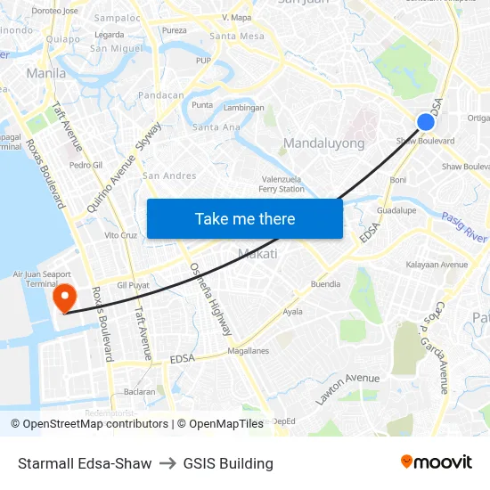 Starmall Edsa-Shaw to GSIS Building map