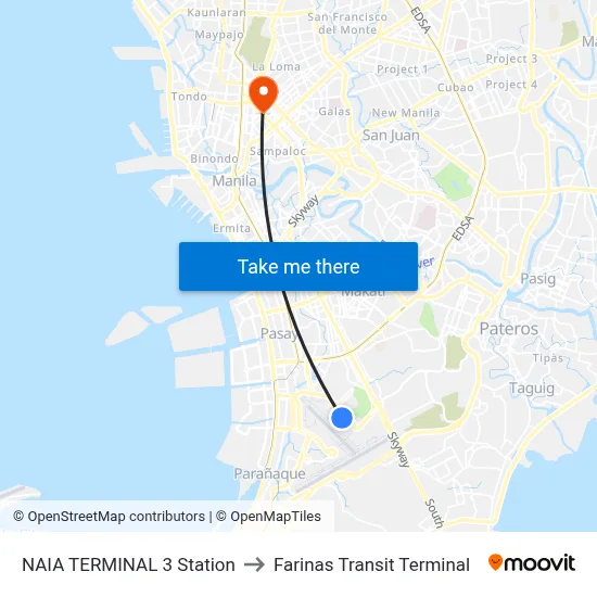NAIA TERMINAL 3 Station to Farinas Transit Terminal map
