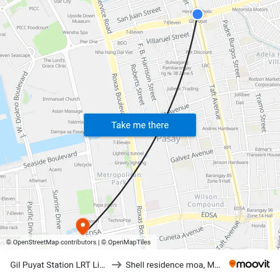 Gil Puyat Station LRT Line 1 to Shell residence moa, Manila map
