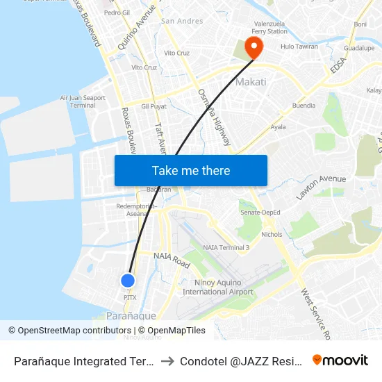 Parañaque Integrated Terminal Exchange to Condotel @JAZZ Residences, Manila map