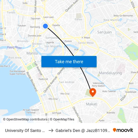 University Of Santo Tomas to Gabriel's Den @ JazzB1109, Manila map