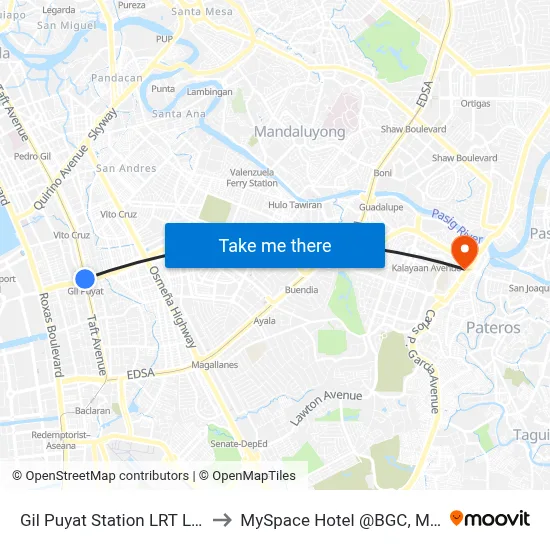 Gil Puyat Station LRT Line 1 to MySpace Hotel @BGC, Manila map