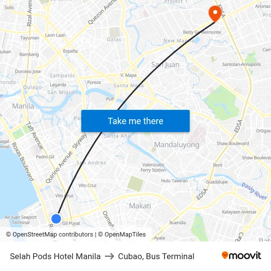 Selah Pods Hotel Manila to Cubao, Bus Terminal map