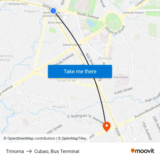 Trinoma to Cubao, Bus Terminal map