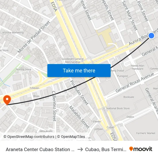 Araneta Center Cubao Station LRT to Cubao, Bus Terminal map