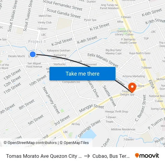Tomas Morato Ave Quezon City Manila to Cubao, Bus Terminal map