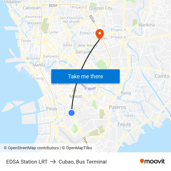 EDSA Station LRT to Cubao, Bus Terminal map