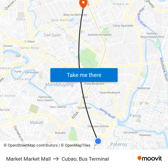 Market Market Mall to Cubao, Bus Terminal map
