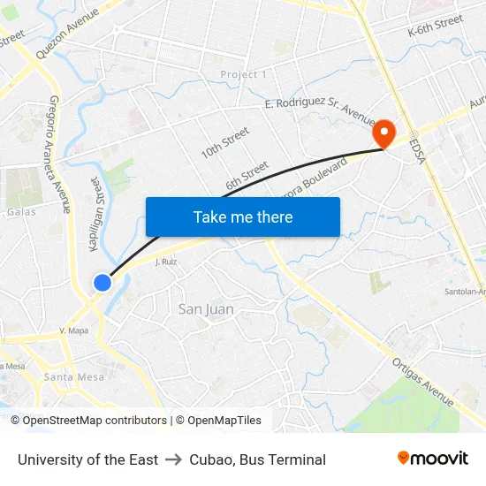 University of the East to Cubao, Bus Terminal map