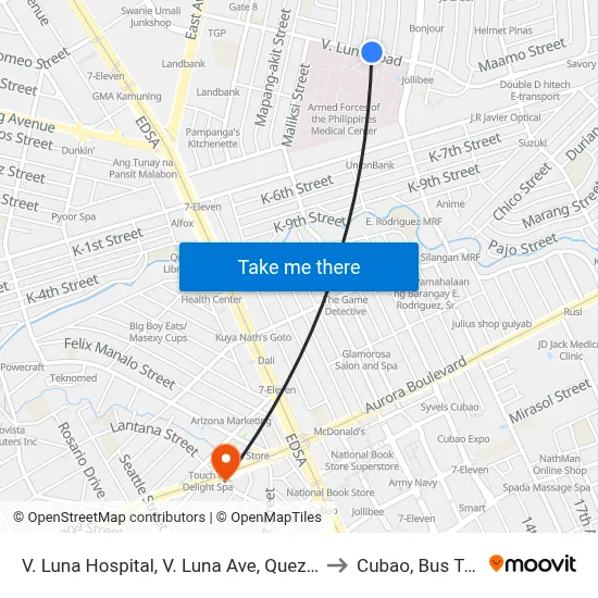 V. Luna Hospital, V. Luna Ave, Quezon City, Manila to Cubao, Bus Terminal map