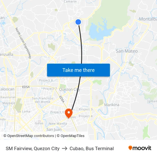 SM Fairview, Quezon City to Cubao, Bus Terminal map