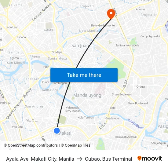 Ayala Ave, Makati City, Manila to Cubao, Bus Terminal map