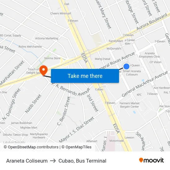 Araneta Coliseum to Cubao, Bus Terminal map