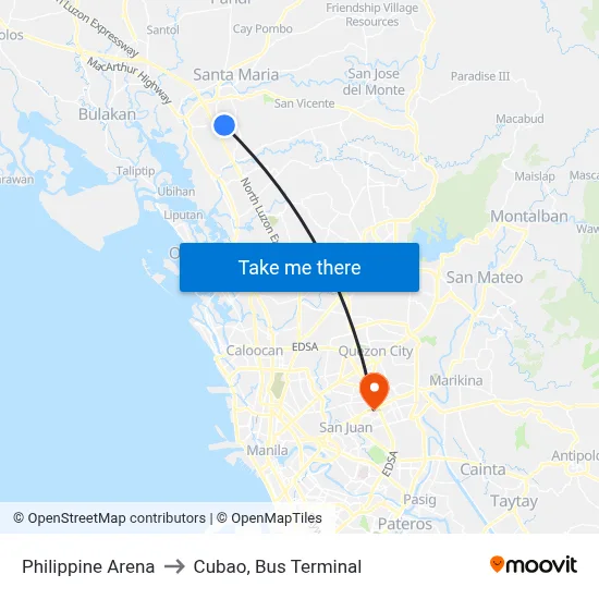 Philippine Arena to Cubao, Bus Terminal map
