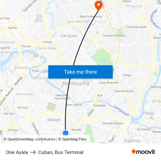 Intercontinental Manila to Cubao, Bus Terminal map