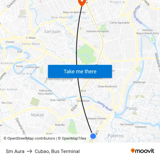 Sm Aura to Cubao, Bus Terminal map