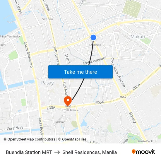 Buendia Station MRT to Shell Residences, Manila map