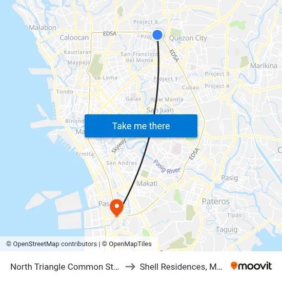 North Triangle Common Station to Shell Residences, Manila map