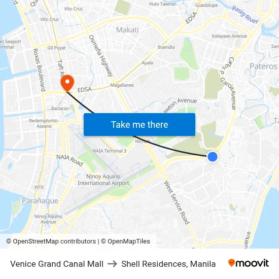 Venice Grand Canal Mall to Shell Residences, Manila map