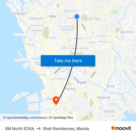 SM North EDSA to Shell Residences, Manila map