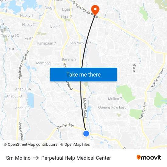 Sm Molino to Perpetual Help Medical Center map