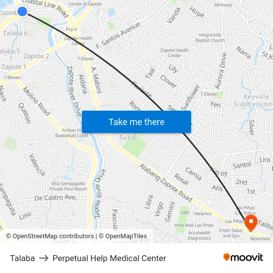 Talaba to Perpetual Help Medical Center map