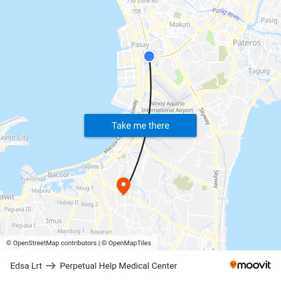 Edsa Lrt to Perpetual Help Medical Center map
