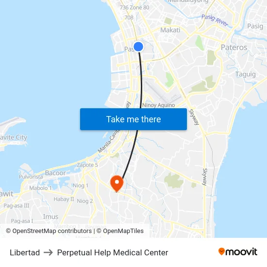 Libertad to Perpetual Help Medical Center map