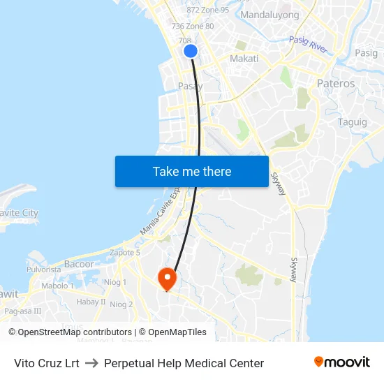 Vito Cruz Lrt to Perpetual Help Medical Center map