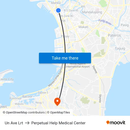 Un Ave Lrt to Perpetual Help Medical Center map