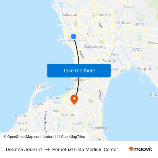 Doroteo Jose Lrt to Perpetual Help Medical Center map