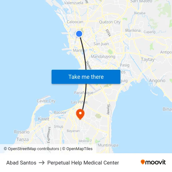 Abad Santos to Perpetual Help Medical Center map
