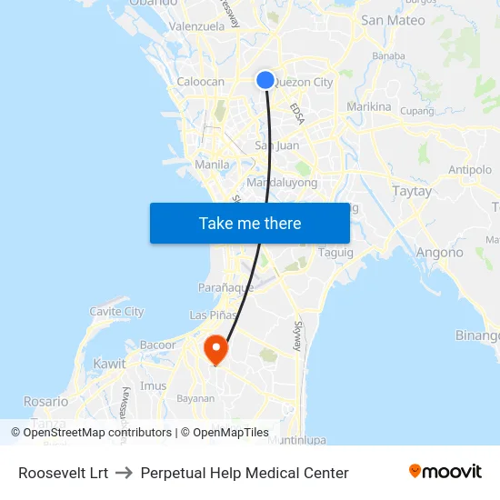 Roosevelt Lrt to Perpetual Help Medical Center map