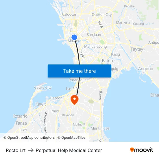 Recto Lrt to Perpetual Help Medical Center map