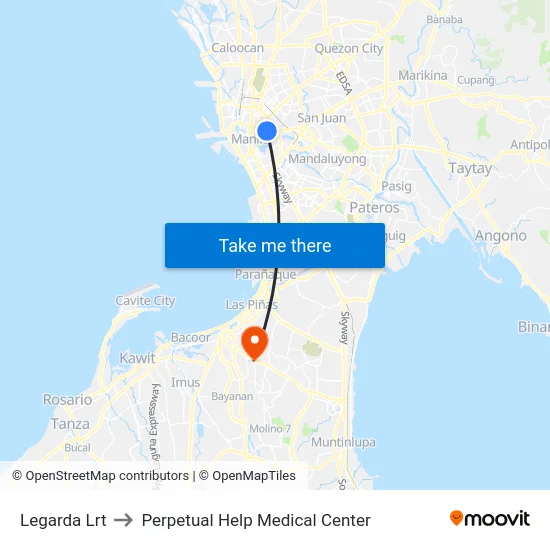 Legarda Lrt to Perpetual Help Medical Center map