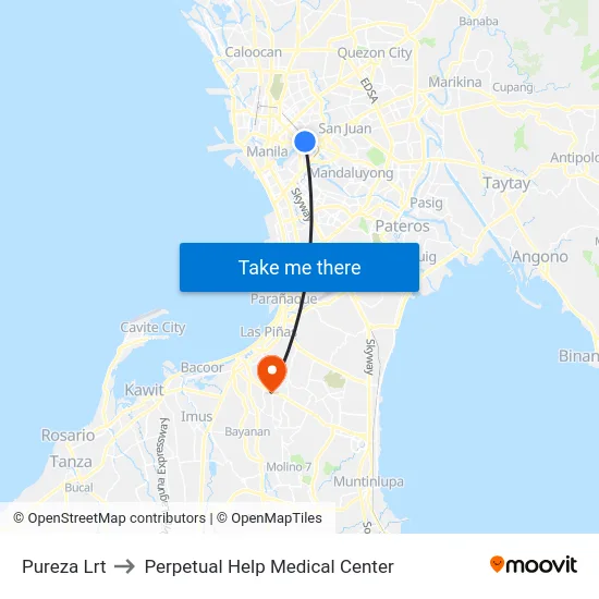 Pureza Lrt to Perpetual Help Medical Center map