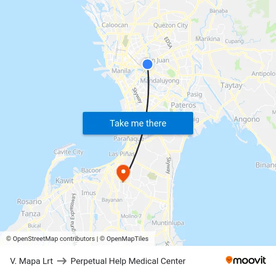 V. Mapa Lrt to Perpetual Help Medical Center map