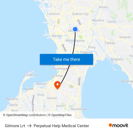 Gilmore Lrt to Perpetual Help Medical Center map