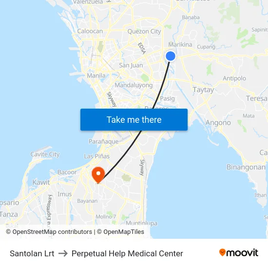 Santolan Lrt to Perpetual Help Medical Center map