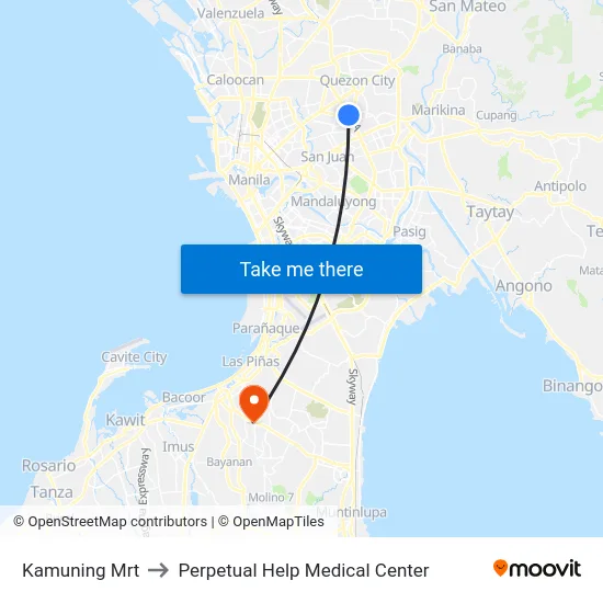 Kamuning Mrt to Perpetual Help Medical Center map