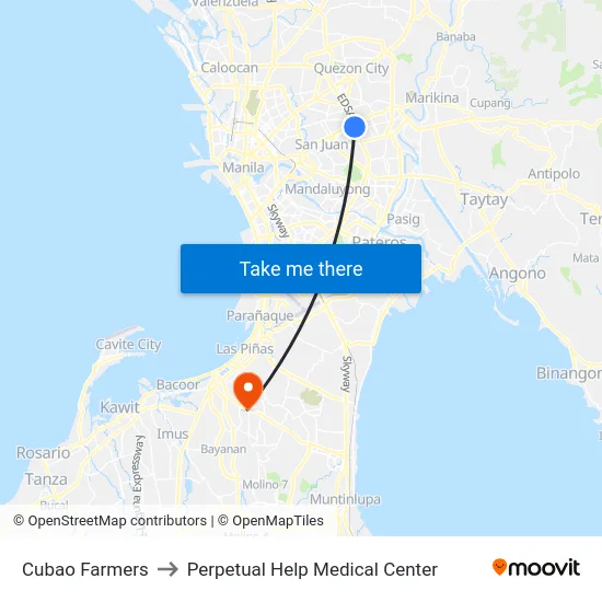 Cubao Farmers to Perpetual Help Medical Center map