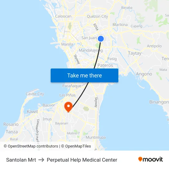Santolan Mrt to Perpetual Help Medical Center map