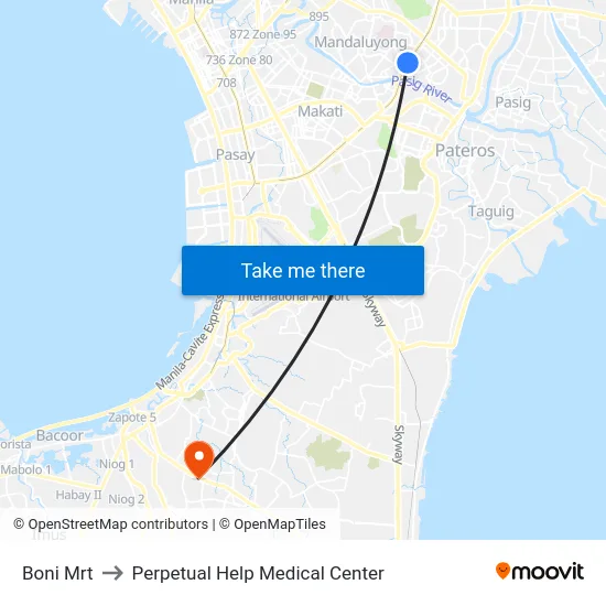 Boni Mrt to Perpetual Help Medical Center map